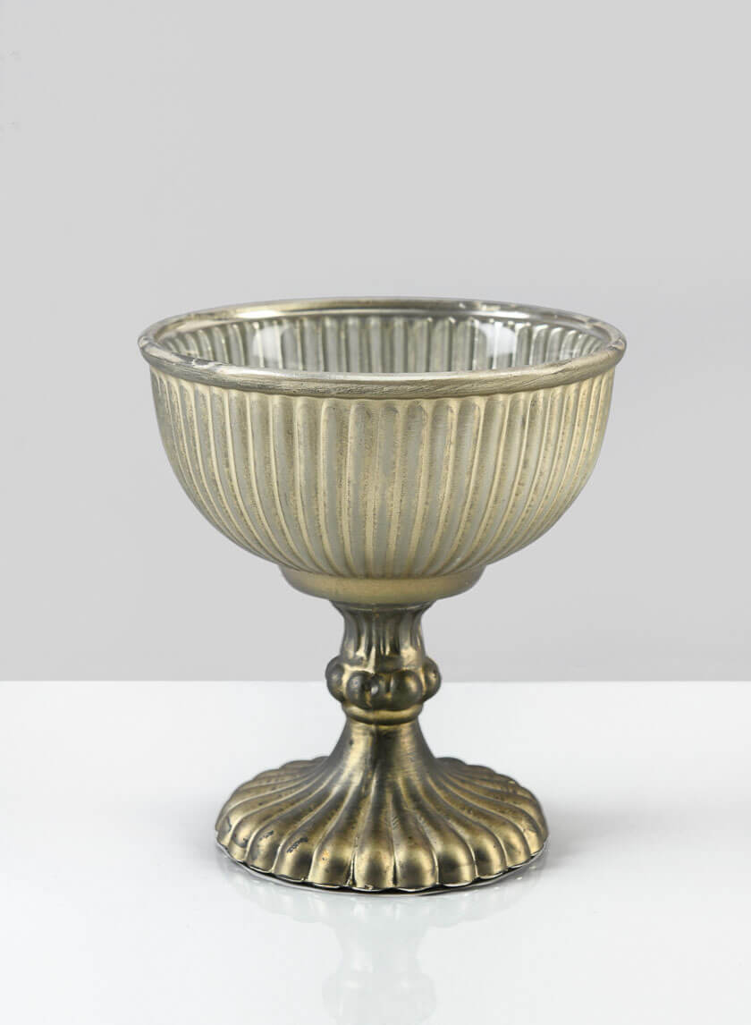 Antique Gold & Silver Glass Pedestal Flower Compote - Image 2